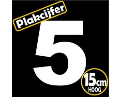 Jerma - Plakcijfer - 5 - sticker - 15 cm - Hoog - Wit - Plasticfolie - Zelfklevend - Binnen - Buiten