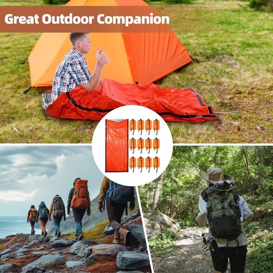 Noodslaapzakken Set - Survival Bivvy Sacks - Buiten Veiligheid - Inclusief Fluitje - 12 Stuks - Oranje — afbeelding 4