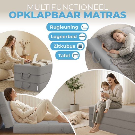 ELONEO Opvouwbaar Matras - 3-Delig Vouwmatras, Extra Dik 15 cm Schuim, Wasbaar en Draagbaar Logeermatras voor Volwassenen, Tweepersoonsbed (Grijs, 140 x 200 x 15 cm)