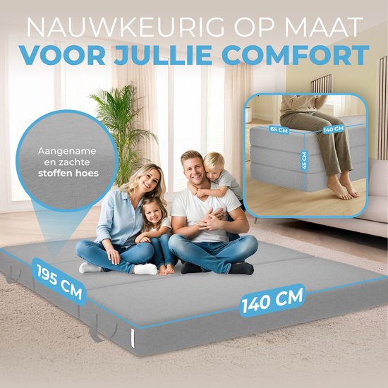 ELONEO Opvouwbaar Matras - 3-Delig Vouwmatras, Extra Dik 15 cm Schuim, Wasbaar en Draagbaar Logeermatras voor Volwassenen, Tweepersoonsbed (Grijs, 140 x 200 x 15 cm)