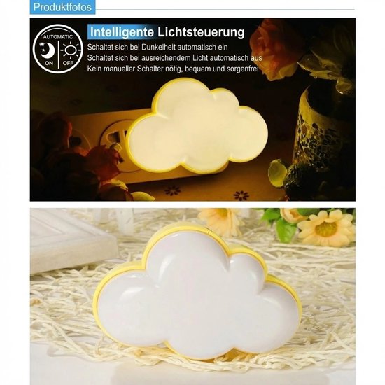 Twee LED-nachtlampjes, met stekker, lichtsensor, creatief wolkvormig ontwerp, automatische schakelaar, energiebesparend, zacht licht, geschikt voor slaapkamers, gangen en badkamers. — afbeelding 3