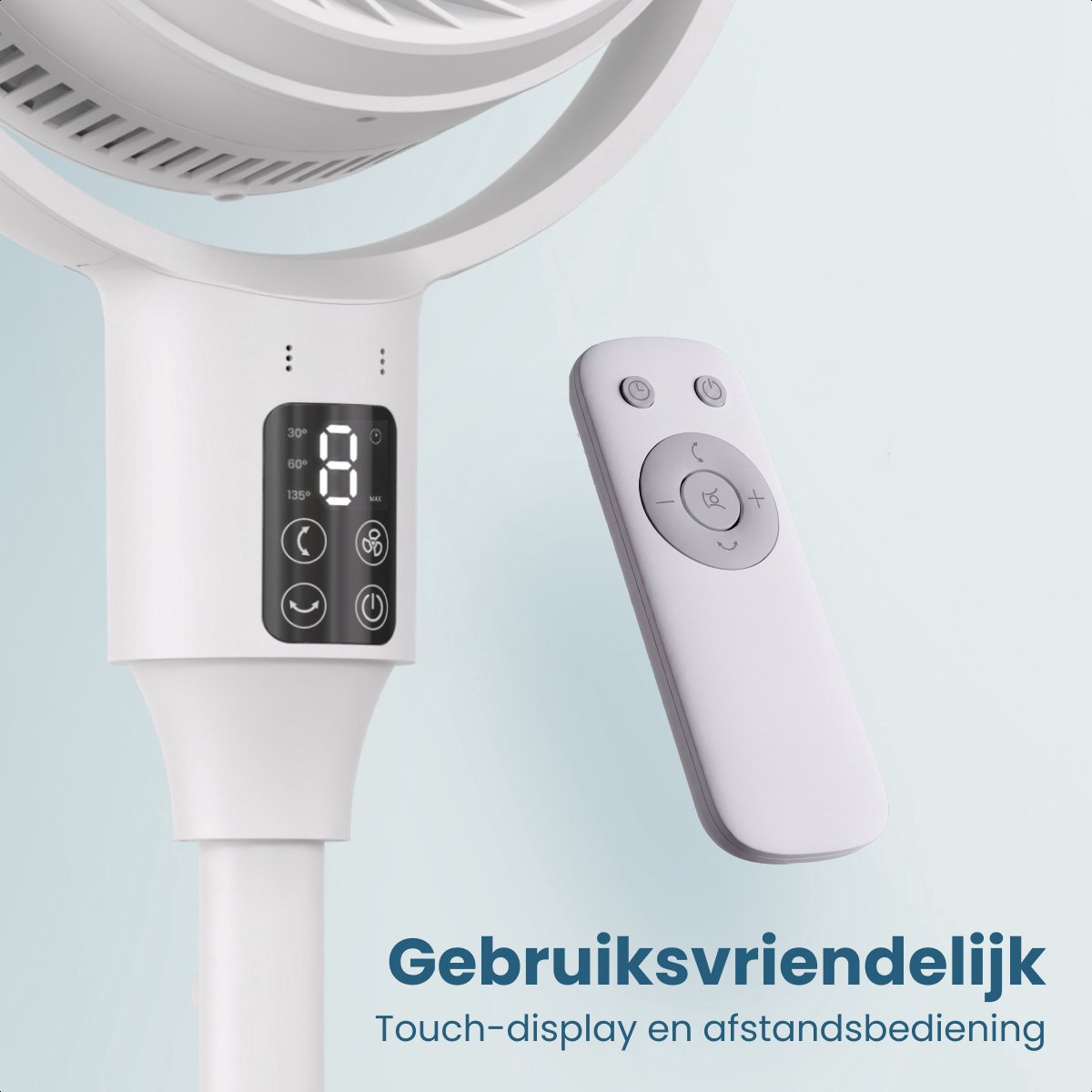 Auronic Statiefventilator - Staande Tafel en Vloerventilator - 9 Standen en Timer - Luchtkoeler - Stil - Met Afstandsbediening en Display - Fan - Wit thumbnail 8