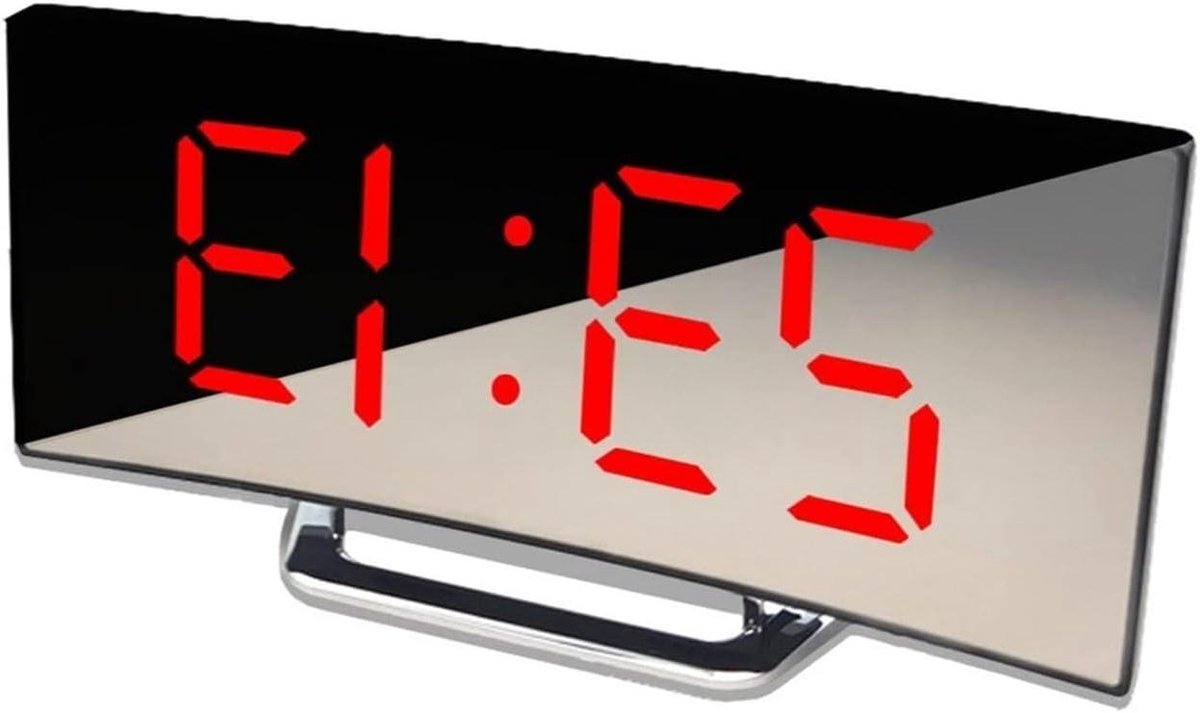 Digitale Wekker - Spiegel Klok - Wakker Worden - Gebogen Scherm - 17 x 7 cm - Zwart