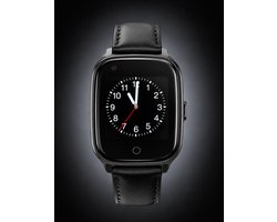 WatchToCare Classic - GPS Tracker - GPS Horloge Ouderen - Alarm Horloge - SOS Horloge - Valdetectie - Alzheimer - Dementie - Alarmknop - Garantie 1 jr - Noodknop - Lebara Sim met €5 tegoed - Géén abonnement nodig - Horloge Band Zwart Leer