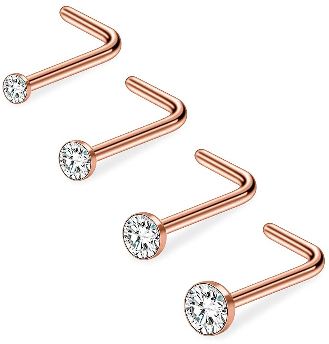 Jhubersproducts - Neus Ringen - Roestvrij Staal - Clear Diamond CZ - 4-12Pcs - Neus Piercings - Perfect Cadeau voor Vrouwen en Mannen