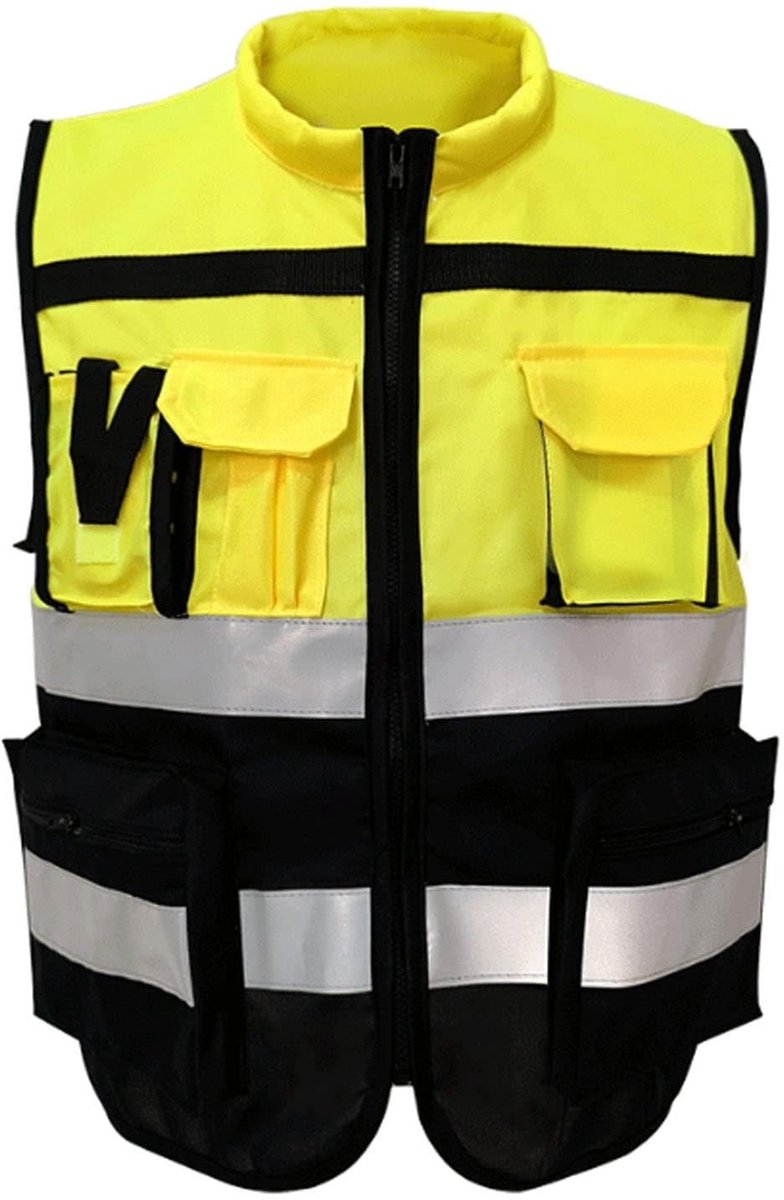 Jhubersproducts - Geel Reflecterend Veiligheidsvest - Veiligheidsvest met Hoge Zichtbaarheid - XL175 - Met Zakken voor Walkietalkie - Geschikt voor We