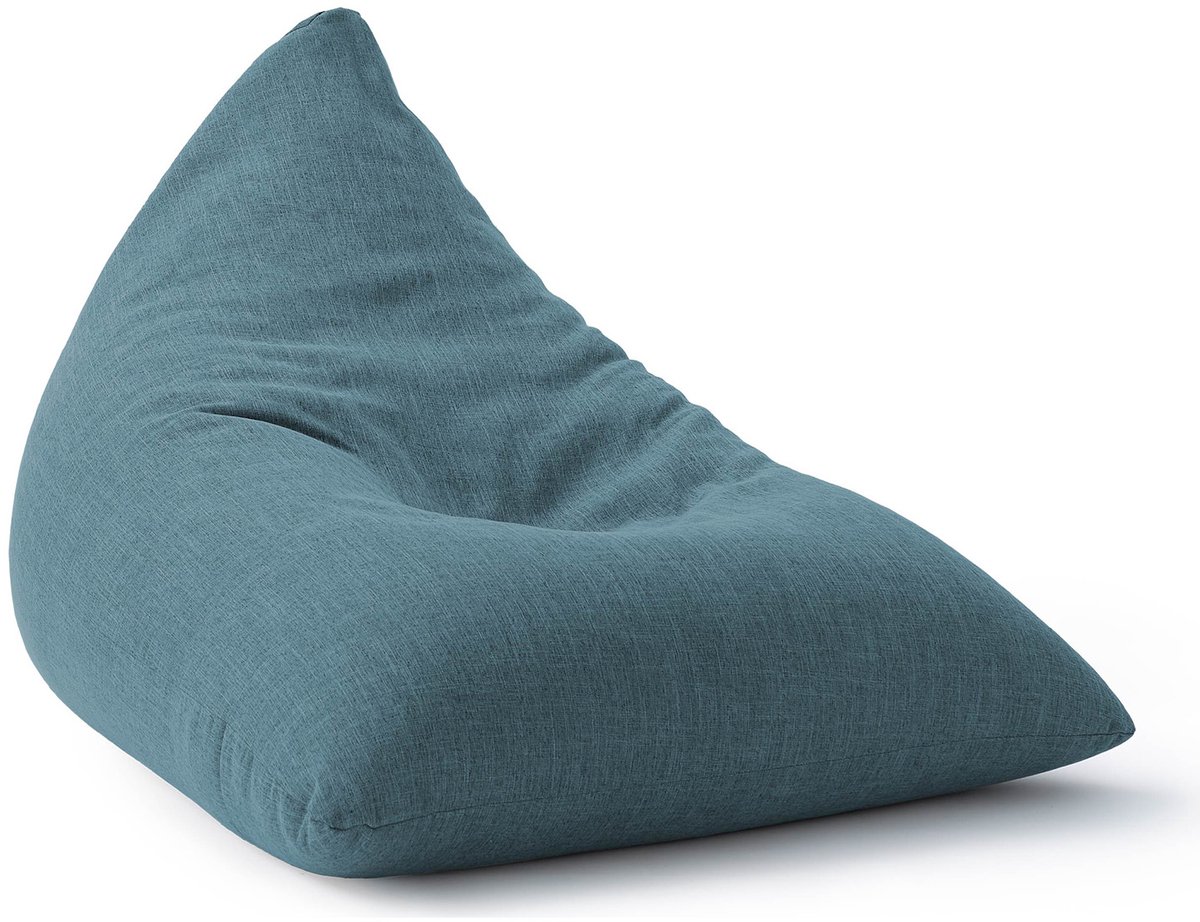 Lumaland Indoor linnen zitzak, driehoekige comfortabele zitzak voor binnen, 370 l vulling, 150 x 100 x 100 cm, linnenlook en feel, blauw