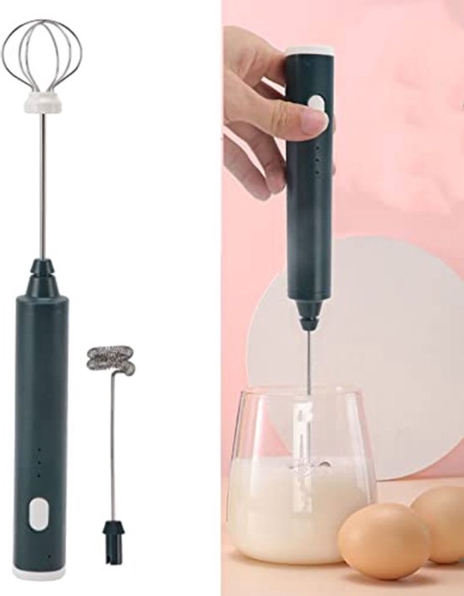 Handmatige Melkschuimer, Mini Oplaadbare Melkschuimer met 2 Eieren Kloppers Koffie Elektrische Garde Drank Schuim Mixer voor Latte Cappuccino Warme Chocolade Ei (Zwartgroen)