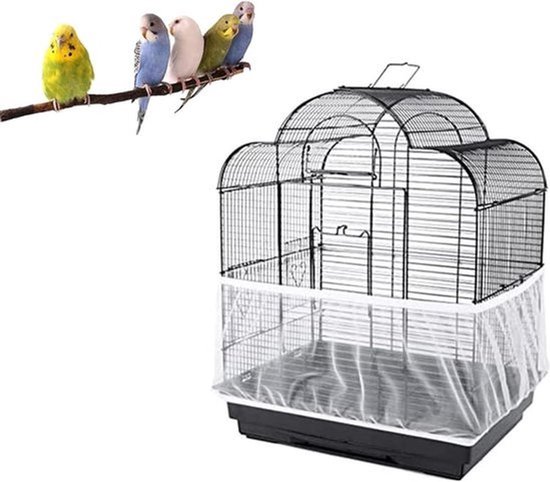 Afdekhoes voor vogelkooi met zaadvanger en beschermingsnet - Verstelbaar - Nylonnet - Omtrek 88-166 cm