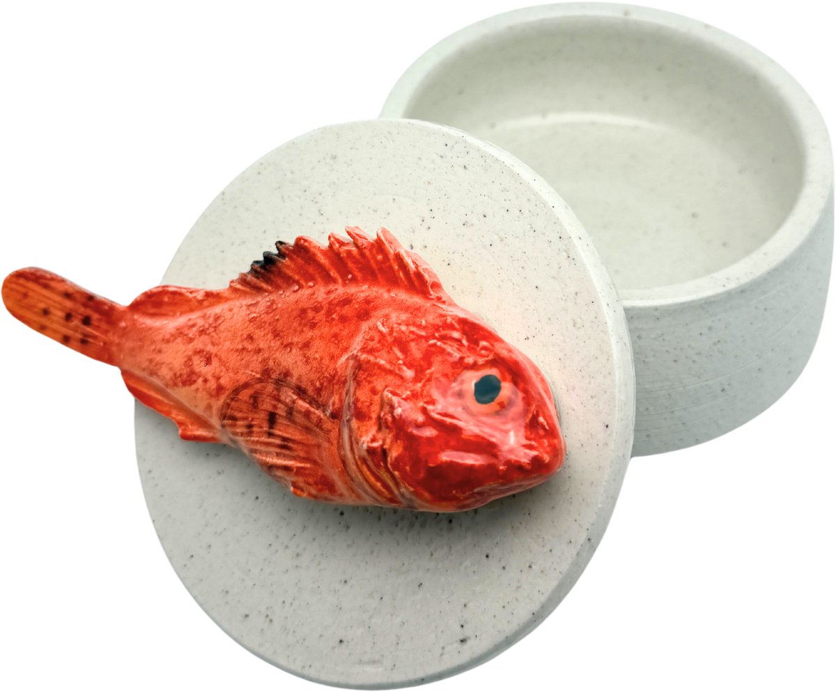 Scorfano - Decoratief keramiek potje met deksel, 11,5 cm rond, handgemaakt