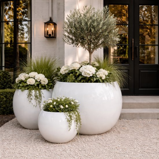 fiberstone bloembak rond 55 hoogglans wit