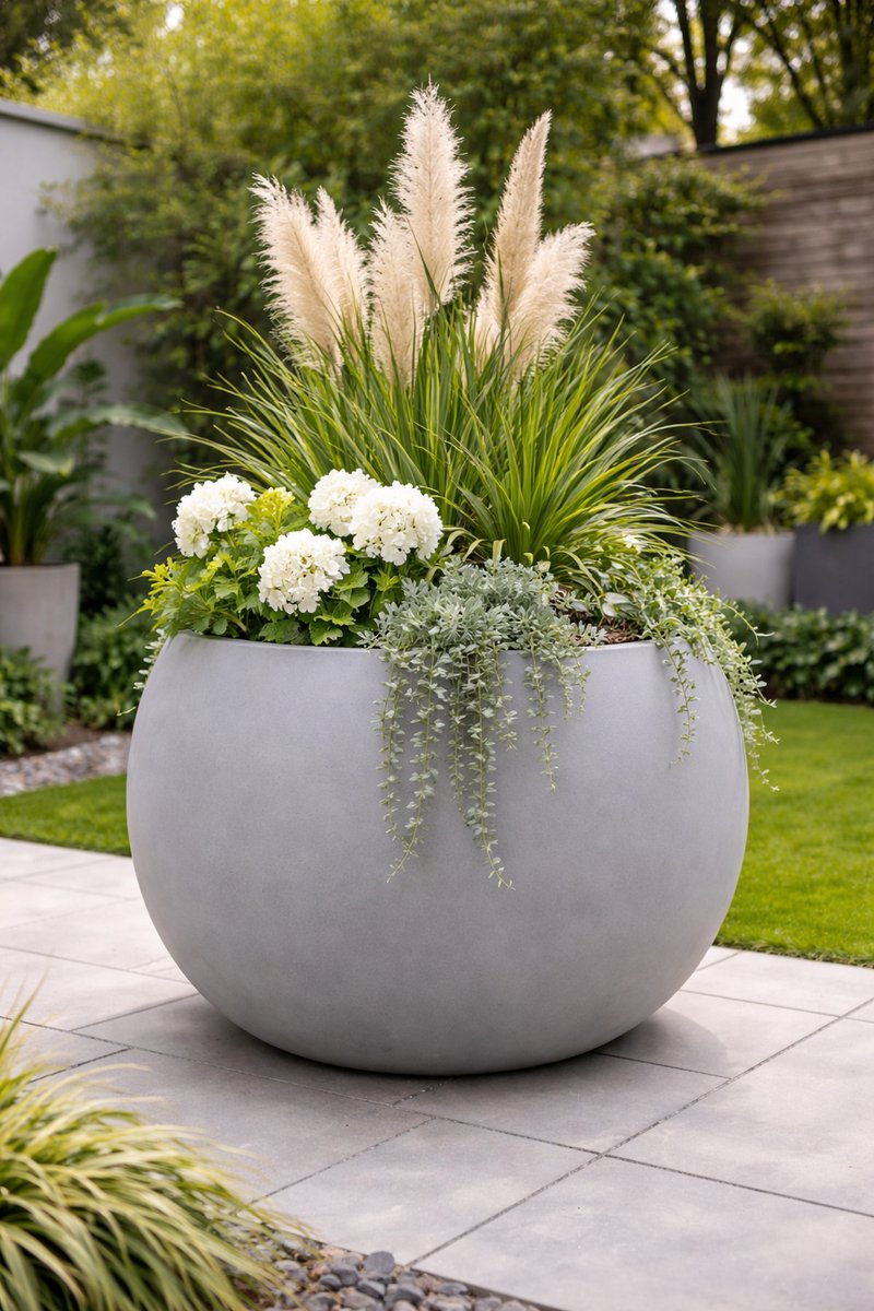 fiberstone bloembak rond 80 betonlook grijs