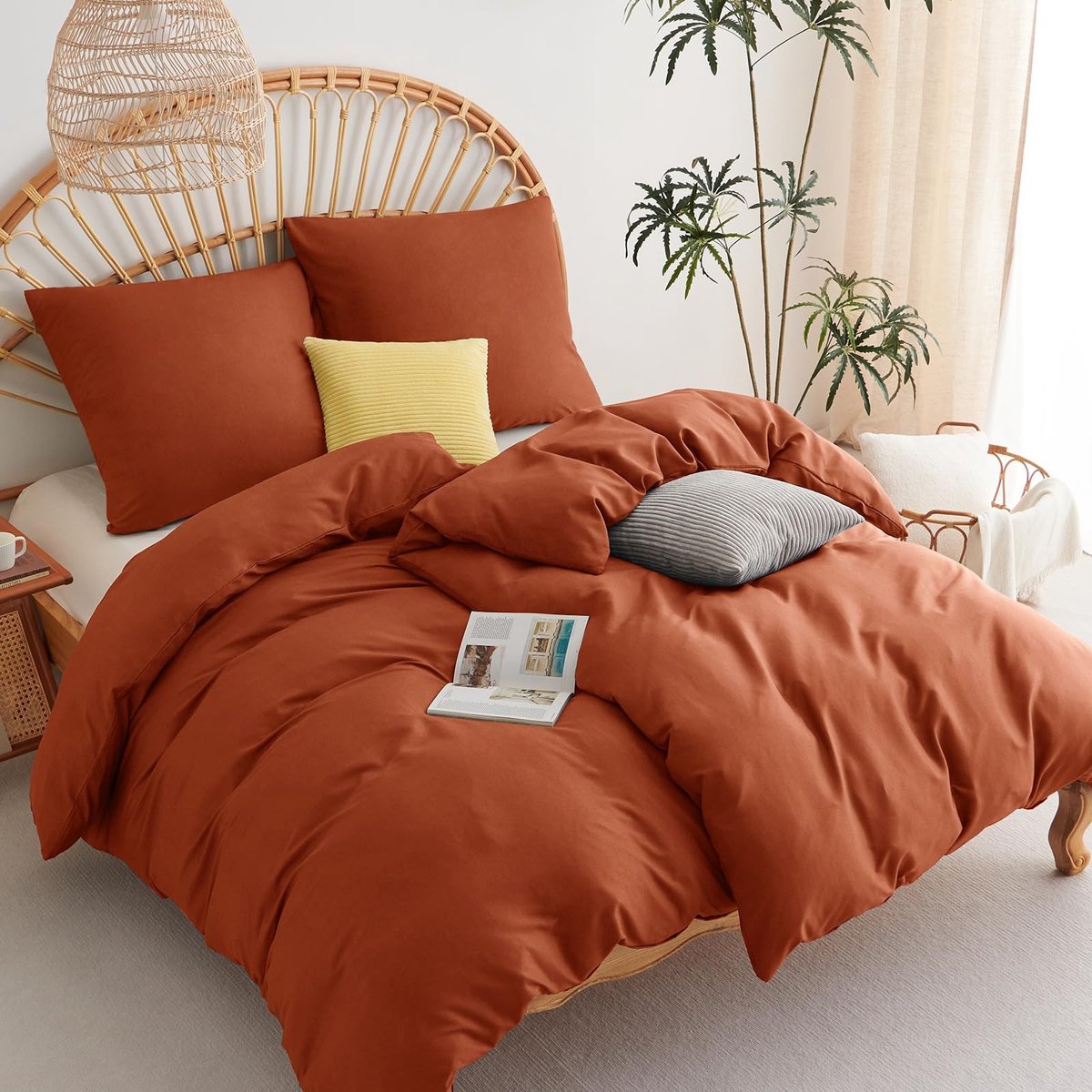 Elzusha - Dekbedovertrek Set - Beddengoed 4-delig - Terracotta - Microvezel - Ademend - Geschikt voor een comfortabele slaap - 135x200 cm