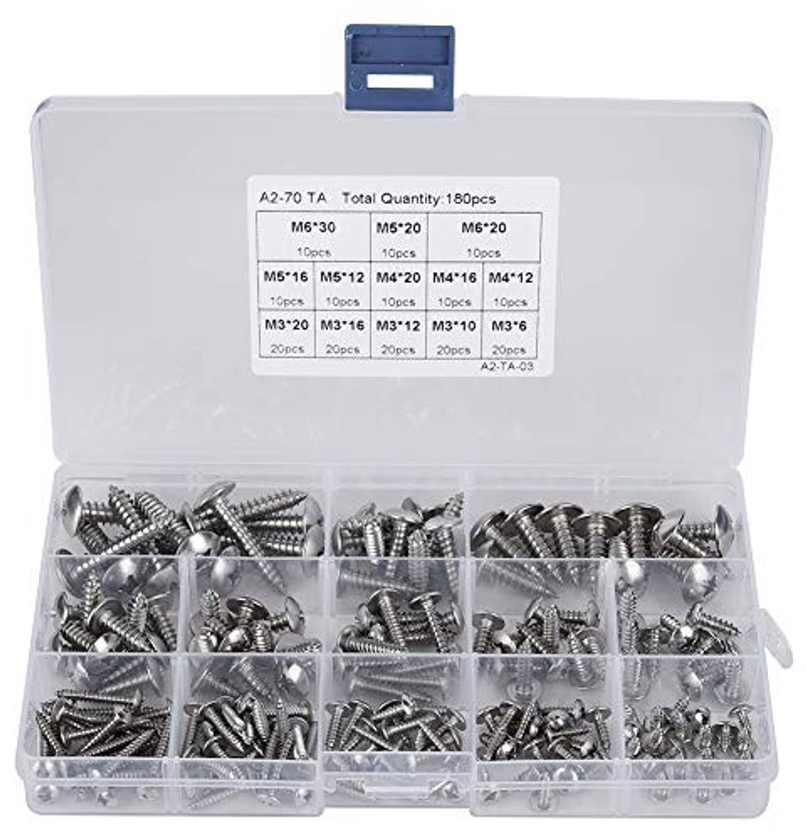 Elzusha - 180-delige zelftappende schroevenkit - Roestvrijstaal - Hoogwaardige hardheid - Assortiment voor meerdere doeleinden - M3 M4 M5 M6 - Voor...