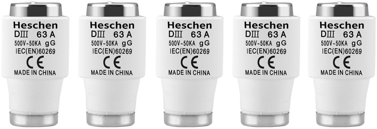 Zeynomax - Neozed-zekeringinzetstukken - DIII-type - 63 A - gG-type - Voor kabel en kabelbescherming - 5 stuks