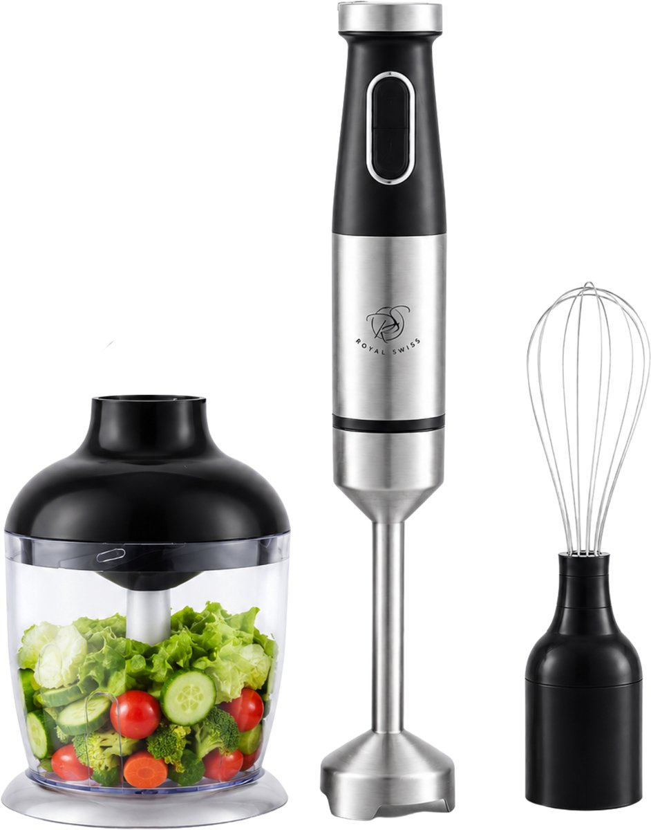 Bol.com Royal Swiss Handmixer 3-in-1 - Staafmixer 1000W - RVS Hand Blender Set - Inclusief Hakmolen & Garde aanbieding