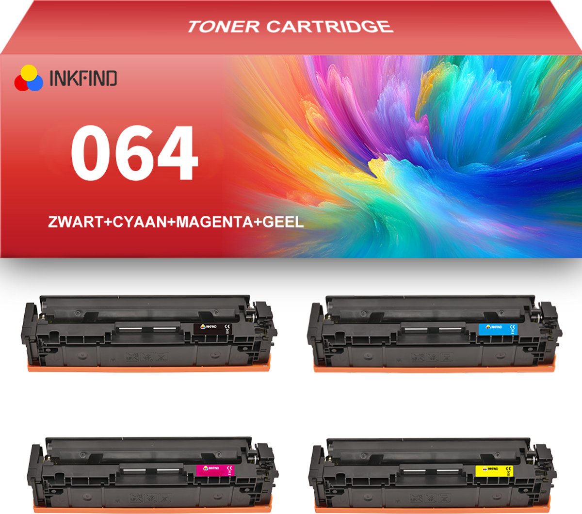 INKFIND 064 Zwart/Cyaan/Magenta/Geel tonercartridge (4 Pack) compatibel met Canon 064 064H Zwart/Cyaan/Magenta/Geel geschikt voor Canon i-SENSYS LBP722Cdw,MF832Cdw - 4-pack BKCMY