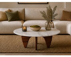 Salontafel - Walnoot Hout - Rond Marmer - Coffee Table - Tafel