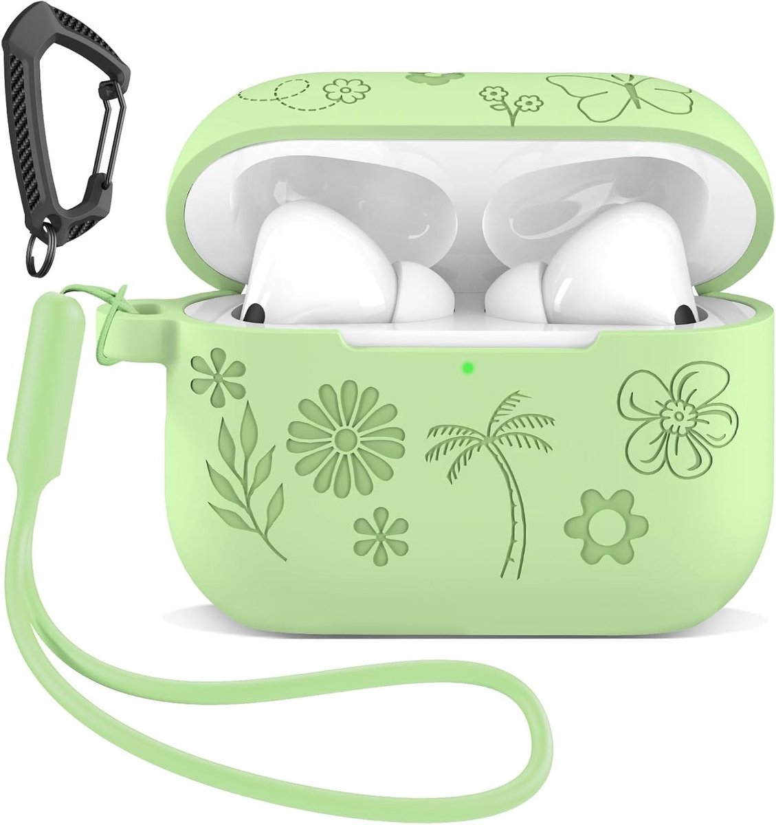 Siliconen Hoes voor AirPods Pro 3 - Schokbestendige Bescherming met Carabiner en Oordopjes Houder in Mint Groen
