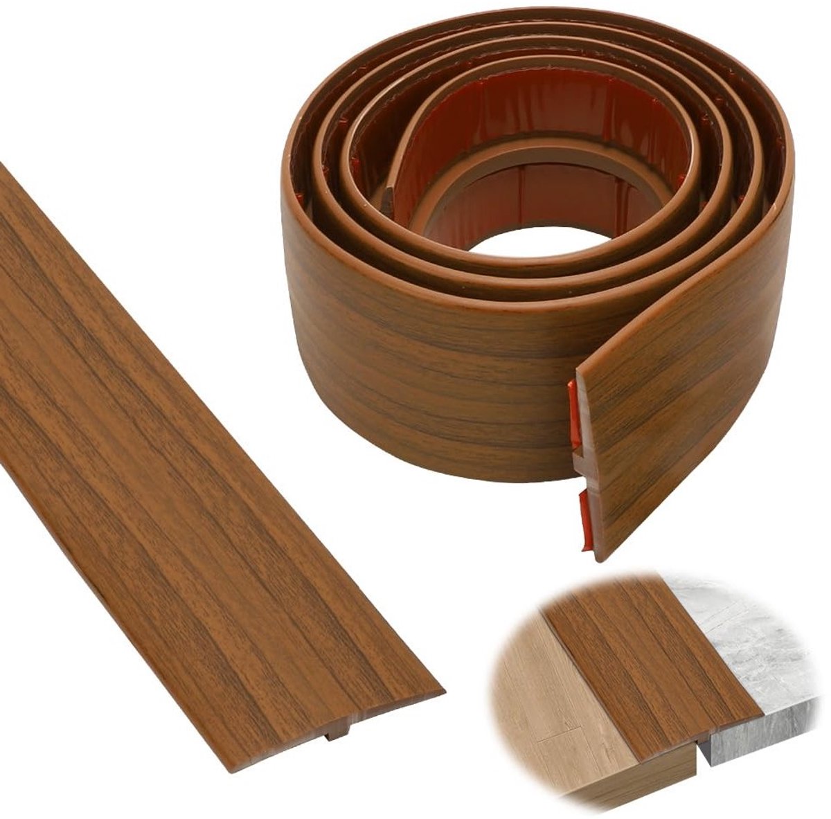 Overgangsprofiel zelfklevend 1M * 5CM, PVC drempelstrip voor vloerniveau gelijkmaking, T-p