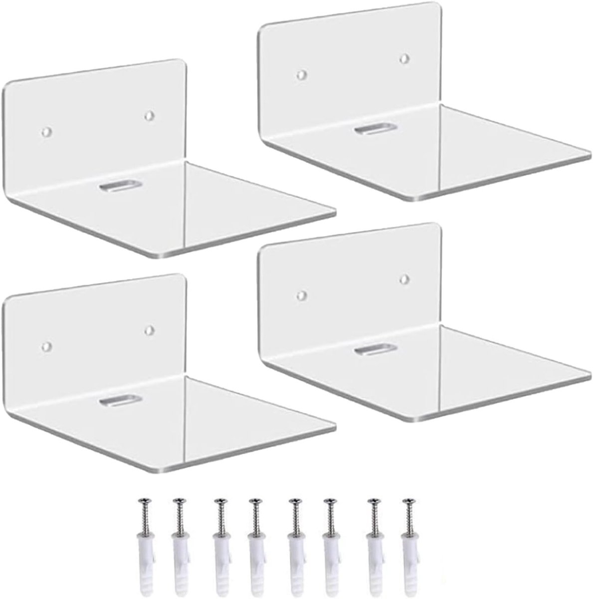 Transparante Zwevende Wandplanken - Kleine Displayplanken met Draadopening voor Slimme Speakers, Monitoren en Klokken - Ideaal voor Slaapkamer, Kantoor en Woonkamer