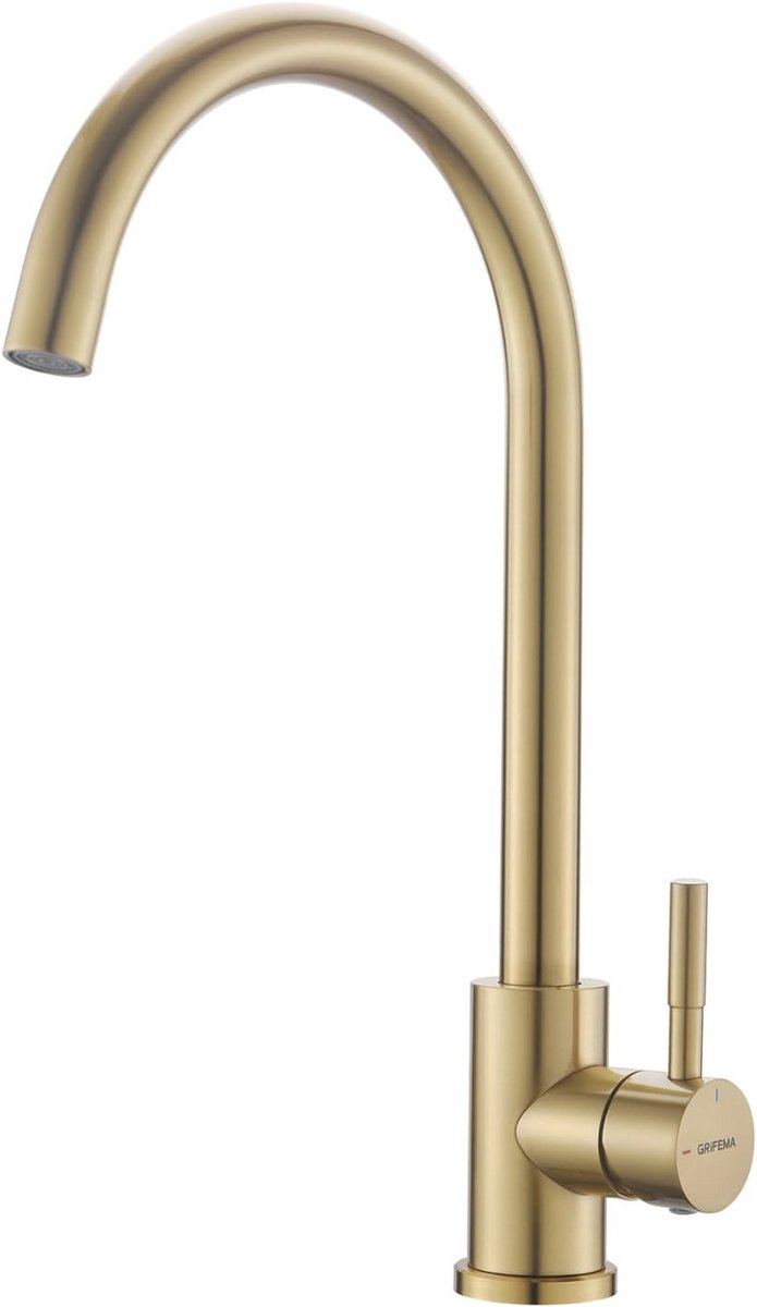 GRIFEMA Keukenkraan waterbesparend, waterkraan voor de keuken, 360 graden rotatie, mengkraan met 50 cm koud warm water, 3/8 inch slangen, armatuur, eenvoudige montage, wastafelarmatuur roestvrij staal