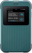 Acer mobiele hotspot met 5G-router in petrolgroen met een gestreept design en een aanraakscherm dat dataverbruik toont.