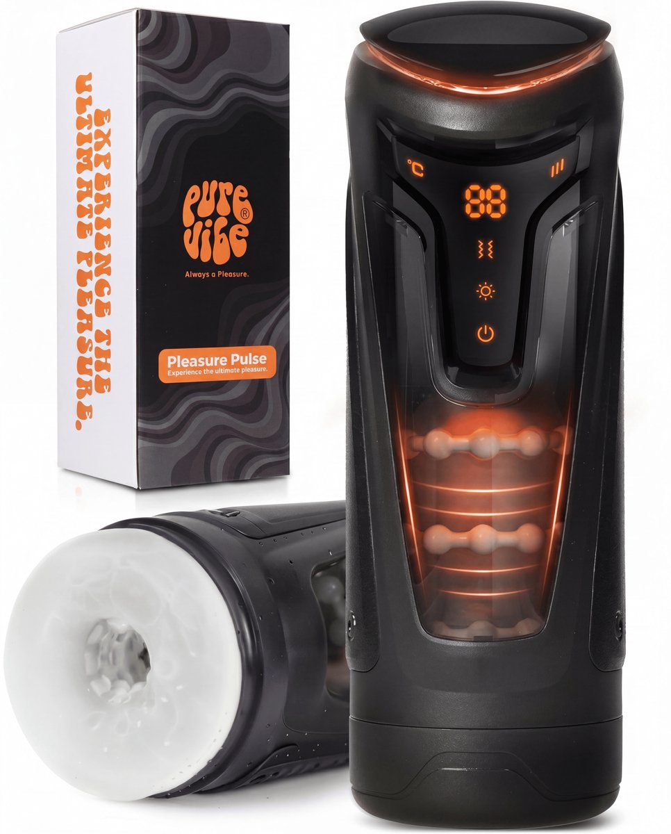 PureVibe® Pleasure Pulse V2 - Automatische Masturbator voor Man - Blowjob Simulator met Warmtefunctie - 18 Standen - Pocket Pussy - Seksspeeltjes voor Mannen - Zwart