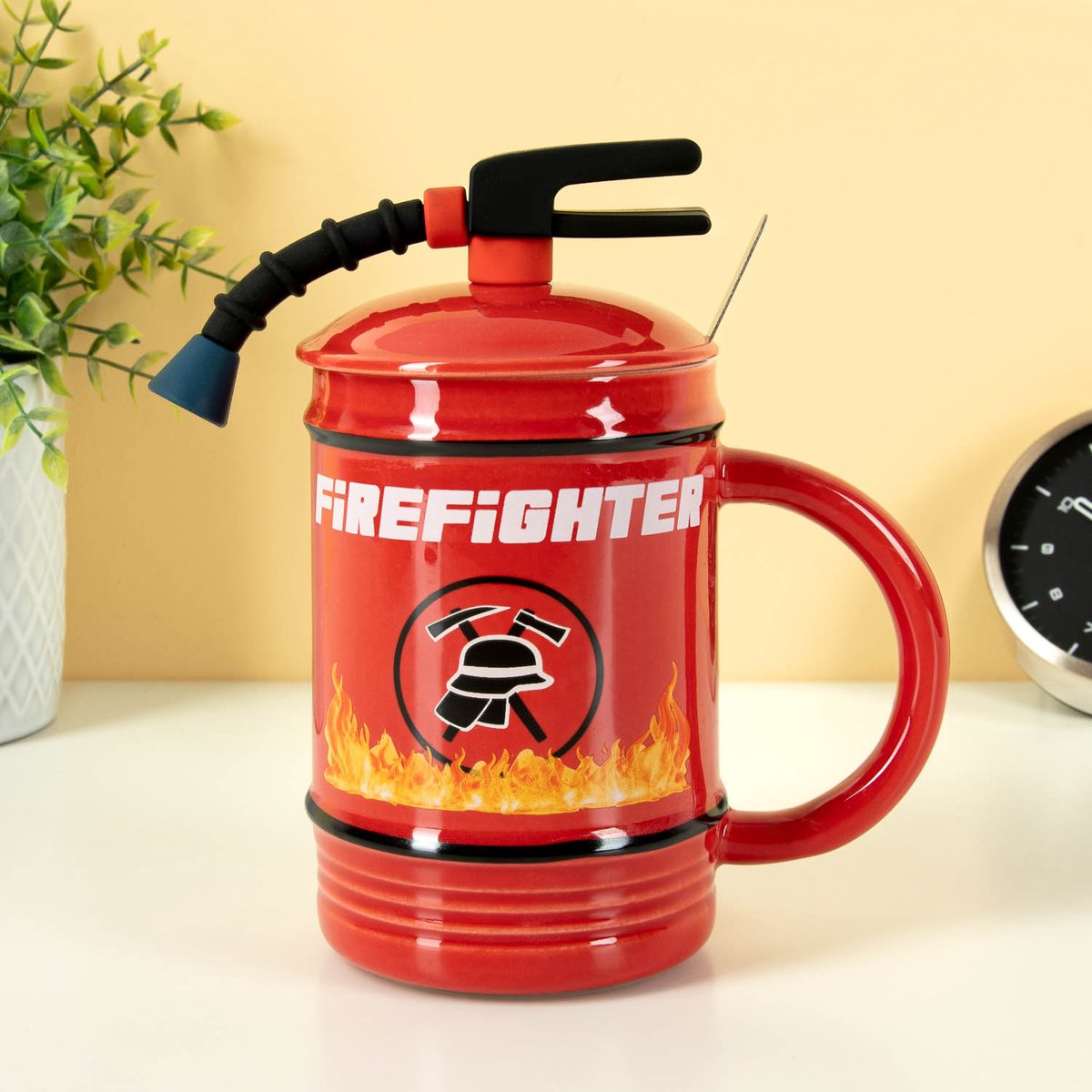 Keramische Brandweermok - 400ml - Inclusief Deksel en Lepel