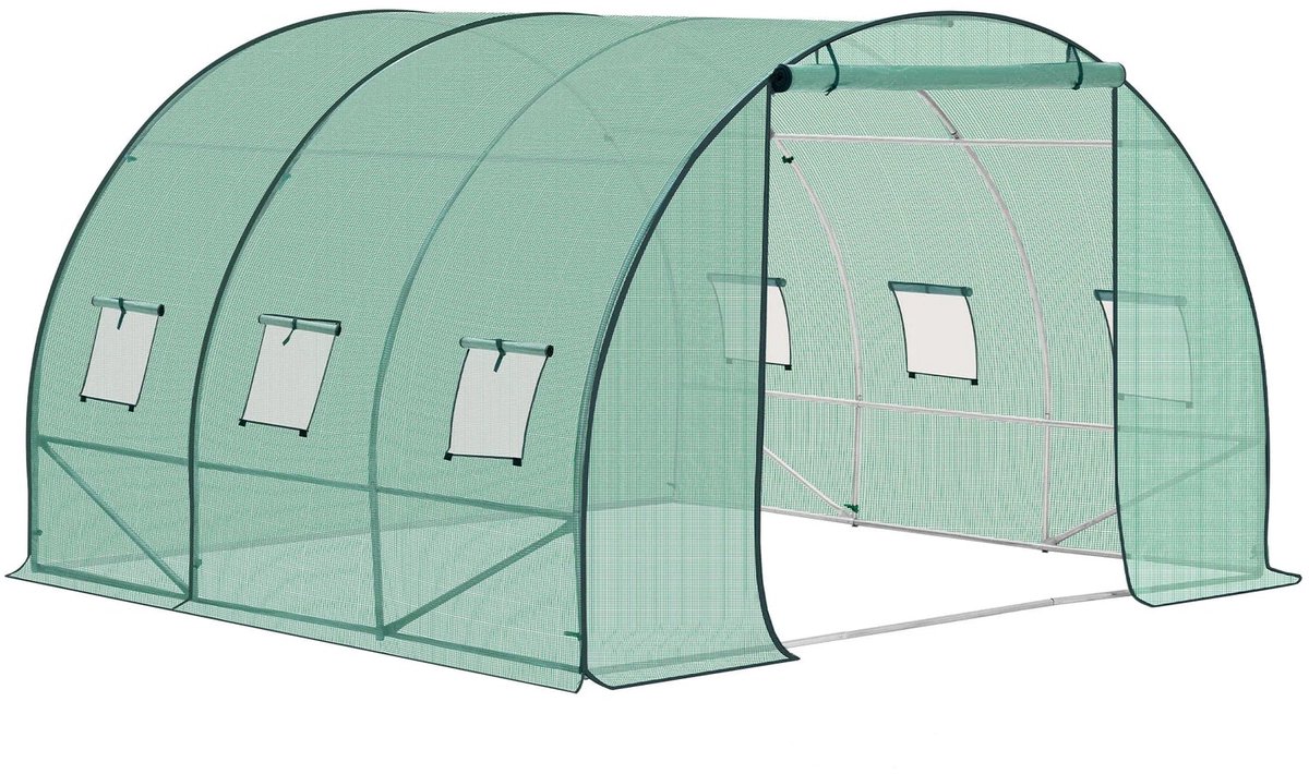 BukkitBow - Grote Foliekas 300x200x200cm - Wintervaste Tuinkast met 6 Vensters - Groen - 300x300x200cm