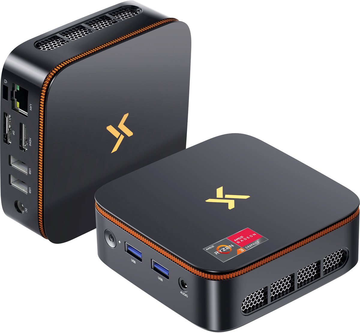 Huidun H50 Mini PC - met QWERTY toetsenbord - 16 GB DDR4 - 512 GB M.2 SSD - AMD Ryzen™ 3 3300U - Tot 3,5GHz - WiFi 6 - Windows 11 Pro - 4K UHD Mini PC - Gigabit Ethernet - Zwart