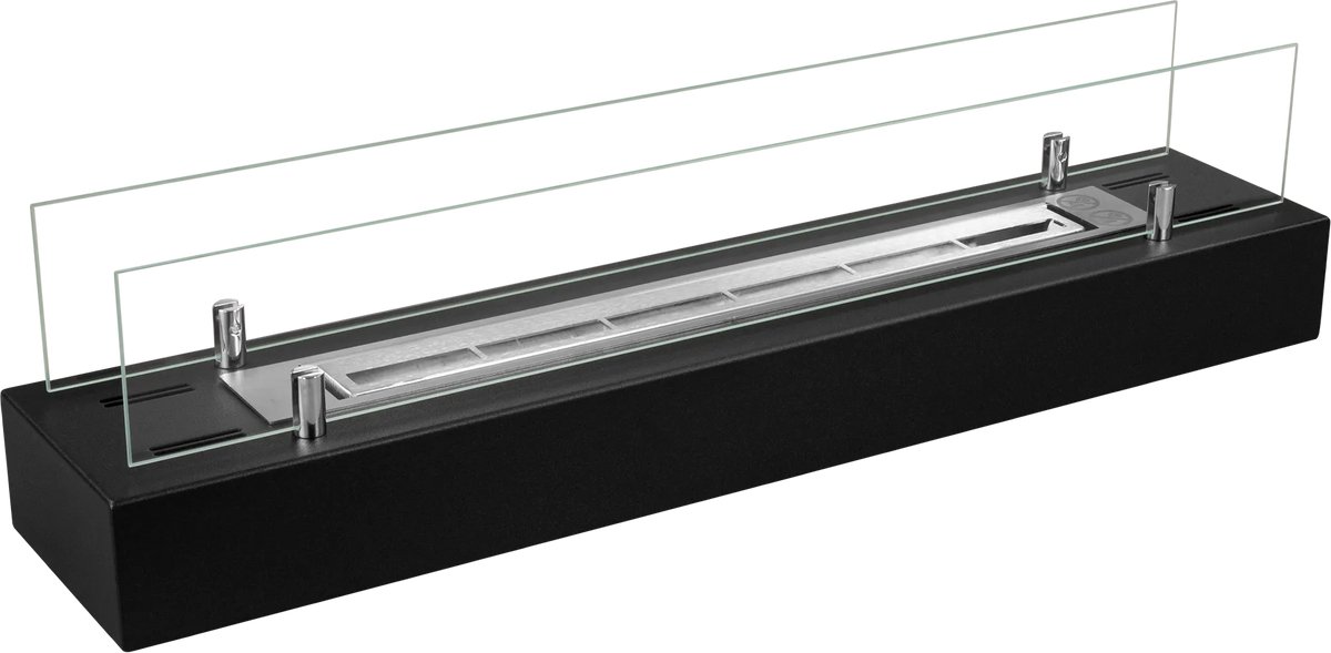 Bio-ethanol haard inbouw 700 mm zwart met glas – 0,75L brander – moderne sfeerhaard tot 2 kW