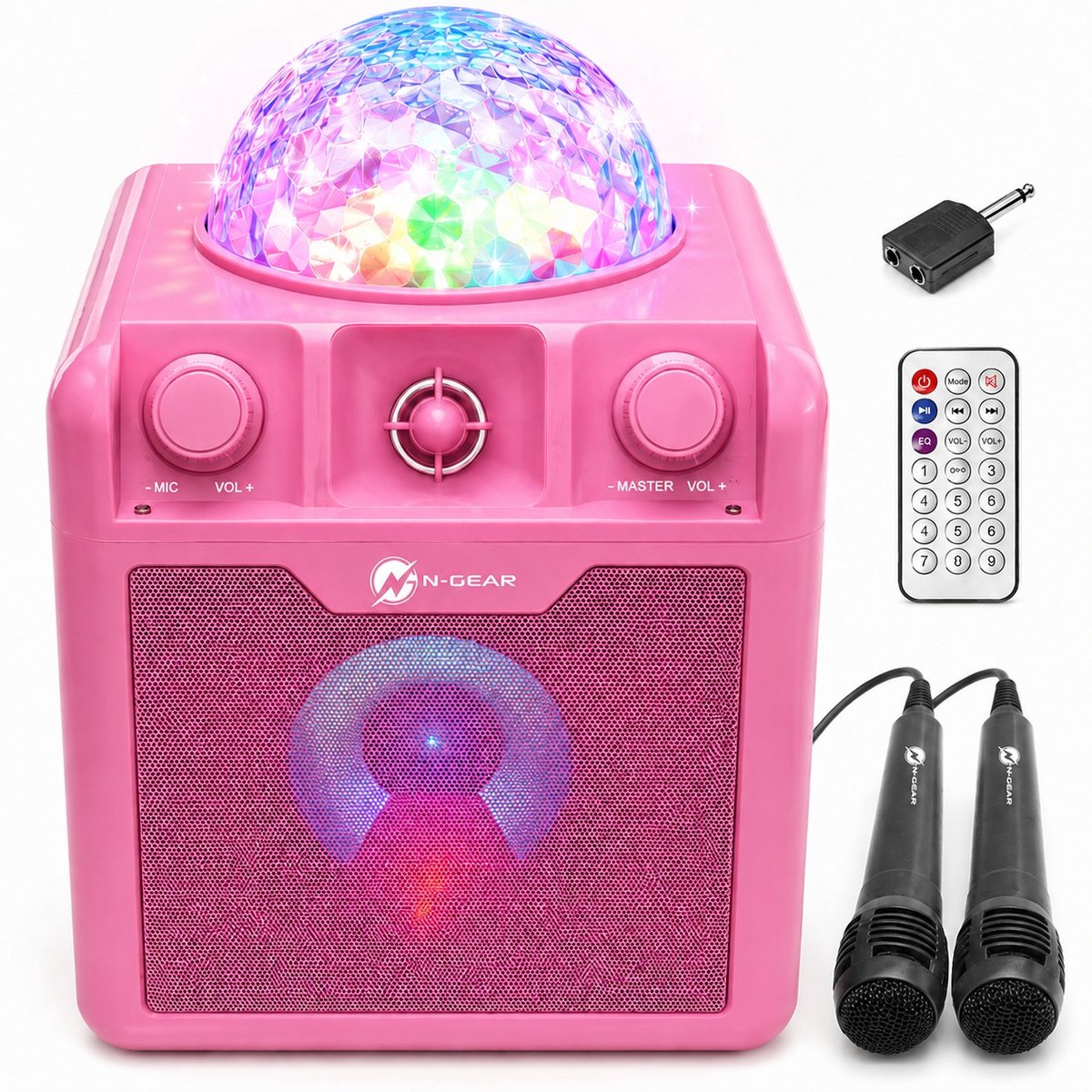 Bol.com N-GEAR Disco Block 410 - Bluetooth Speaker - Karaoke Set - Party Box met 2 Microfoons - Roze aanbieding