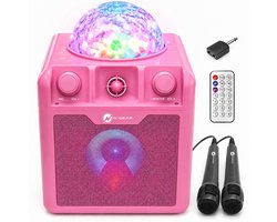 N-GEAR Disco Block 410 - Bluetooth Speaker - Karaoke Set - Party Box met 2 Microfoons - Roze