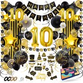 Fissaly 10 Jaar Verjaardag Decoratie Versiering - Ballonnen – Jongen & Meisje - Zwart en Goud