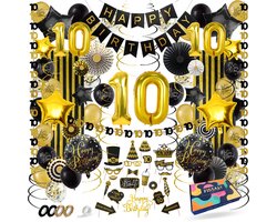 Fissaly 10 Jaar Verjaardag Decoratie Versiering - Ballonnen – Jongen & Meisje - Zwart en Goud