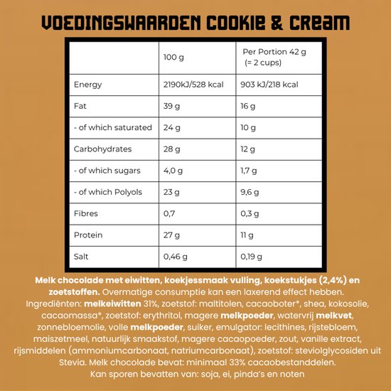 Stroap Melk Chocolade Cookie & Cream - Display (12 st à 42g) - Proteine repen - bars - glutenvrij - afvallen - chocolade - pindakaas — afbeelding 5