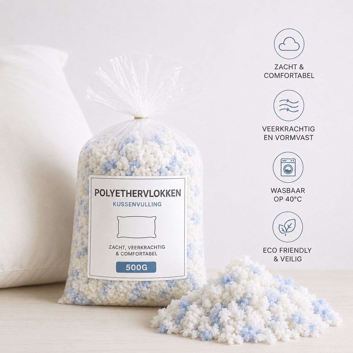500 gram Kussenvulling Eco Rovul - Polyether vlokken - Schuimvlokken - Polyether - Navulling duurzaam - Polethervlokken