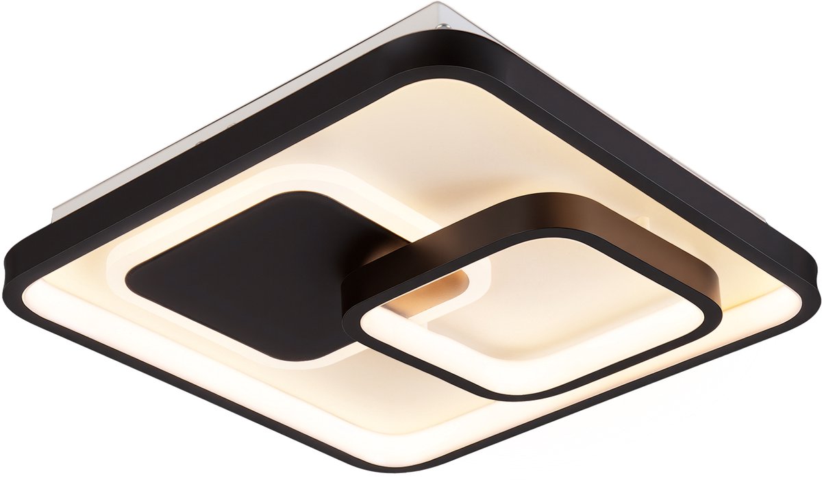 Lemlit Vierkante LED Plafondlamp 30 x 30 cm - Moderne Plafondverlichting met Ringdesign - 30W 3000 lm met 3 Kleurtemperaturen - met Geheugenfunctie - voor Woonkamer Slaapkamer Keuken en Hal - Zwart