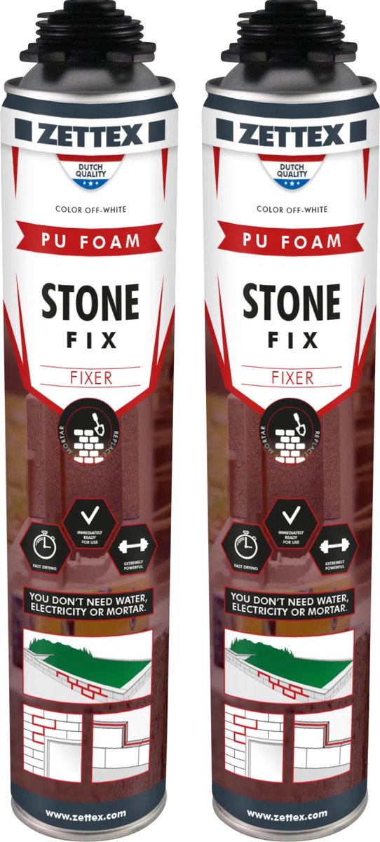 Stonefix Steenlijm - PU Blokkenlijm voor Stapelblokken - 2x 750 ml - Binnen & Buiten - Extra sterk - Beige