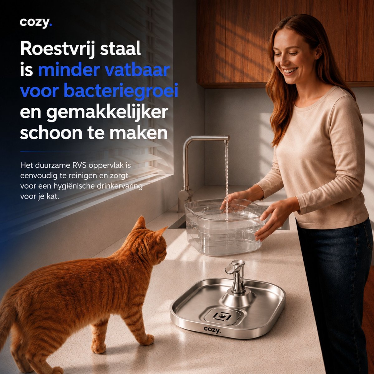 cozy.® Drinkfontein Kat Pro 2026 - Waterfontein Kat 2.0L - Kattenfontein - Waterbak Kat - Waterdispenser Kat - Muisstil & Automatisch - Inclusief Filter & Temp. Controle - Anti knoei Drinkbak thumbnail 5