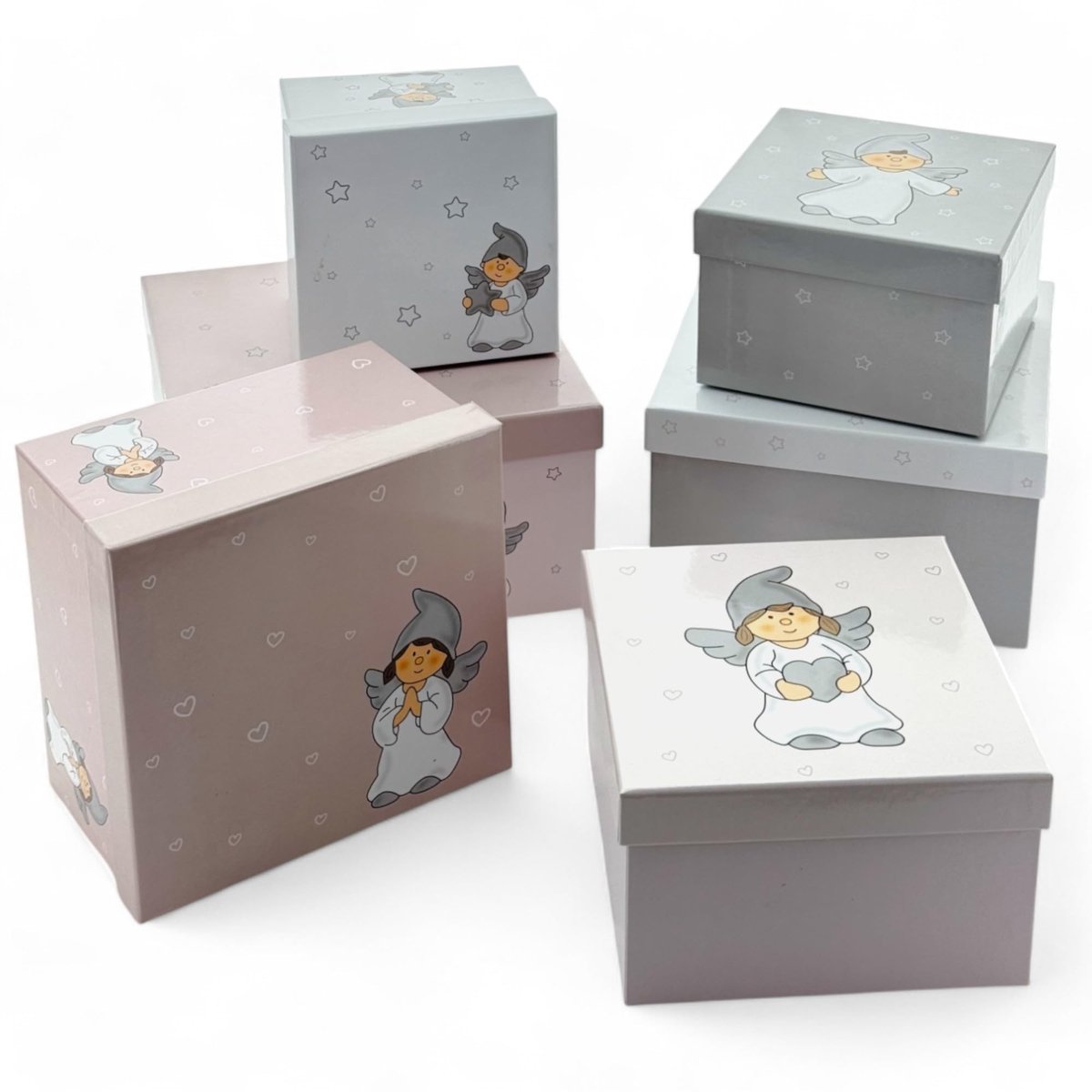 Vlemico - Set van 6 Geschenkdozen - Decoratieve Opslag - Hoogwaardig Karton - Pasteltinten - Perfect voor Cadeaus - Beschermengel-Design