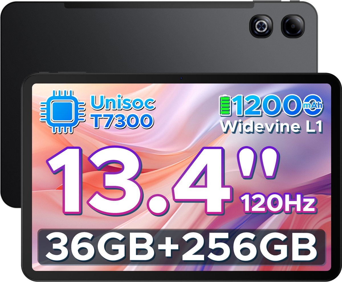 DOOGEE U13 Pro - Tablet - 36GB RAM (6+30GB) + 256GB ROM (2TB/TF) - 11000mAh/18W - 13,4 Inch FHD+ 120Hz IPS - Android 16 - T7300 - Dubbele luidsprekers - Wi-Fi 5 - Face ID - Bluetooth 5.4