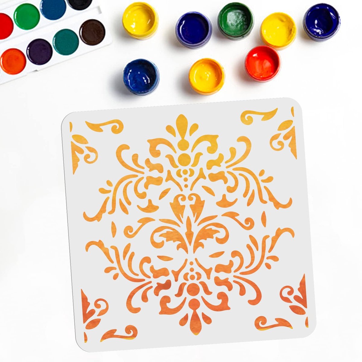 By shayne - Damast Stencil - Herbruikbare Muursjabloon - Vintage Frame Decor - 11,8 x 11,8 cm - Voor Schilderen - Duurzaam en Creatief