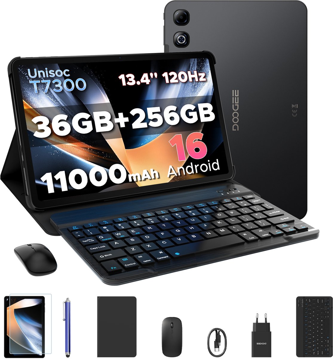 DOOGEE U13 Pro VIP - Tablet - 36GB RAM + 256GB ROM (2TB/TF) - 11000mAh/18W - 13,4 Inch FHD+ 120Hz IPS - Android 16 - T7300 - Dubbele luidsprekers - Wi-Fi 5 - Face ID - Bluetooth 5.4 - Volledige accessoirebundel met toetsenbord, stylus, muis en hoesje