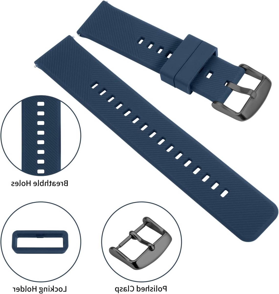 20mm Silicone Horlogeband met Snelle Ontgrendeling - Waterdichte Rubber Militaire Vervangband voor Smartwatches, Geschikt voor 18-22mm Modellen