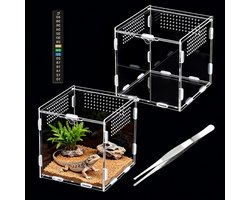 Acryltank 15 x 15 x 15 cm voor Slakken met Thermometer en Pincet - Ademend Terrarium voor Reptielen, Spinnen en Schorpioenen