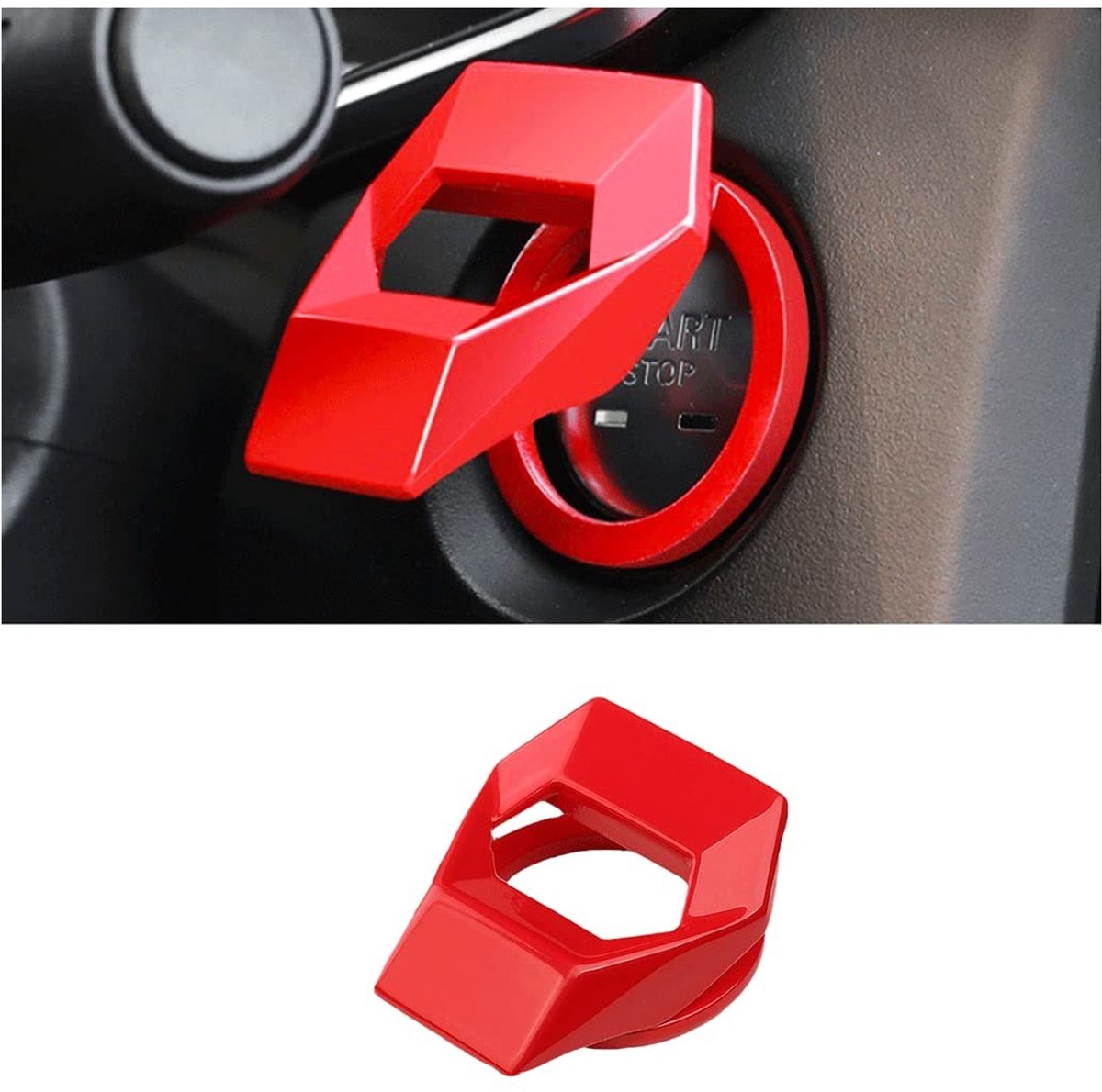 Vlemico - Auto ontstekingsknopafdekking - Startstop-knopafdekking - Universele maat - Rood - Auto decoratiering - Geschikt voor 95% van de voertuig...