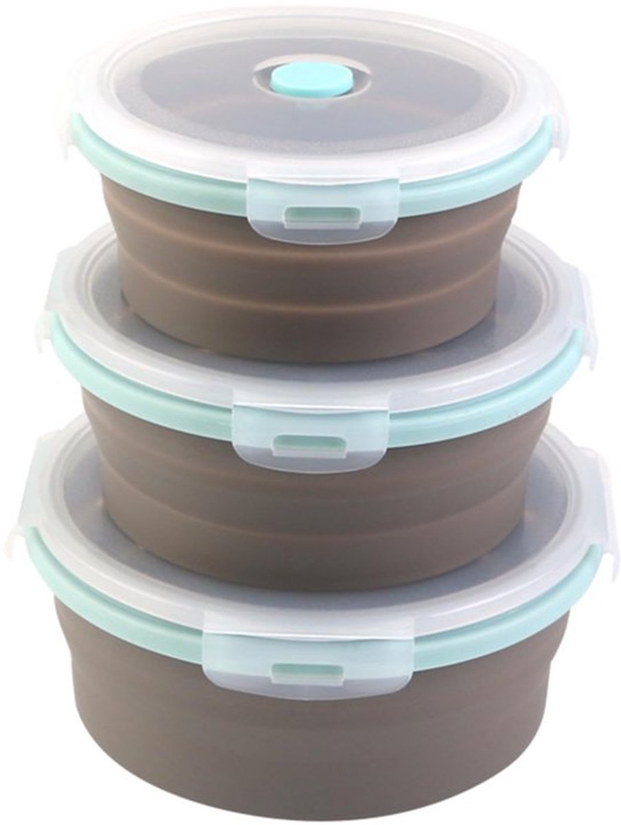 Set van 3 opvouwbare magnetronservies: magnetronservies met deksel (350 ml, 500 ml, 800 ml), magnetronserviesset met stoomventiel, voor magnetron en koelkast, BPA-vrij, breukvast