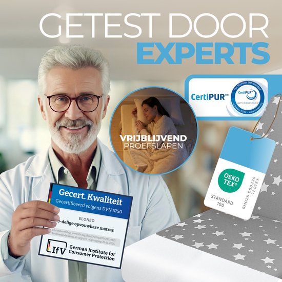 Gecertificeerd matras met keurmerken Oeko-Tex en CertiPUR-US, met geteste en gecertificeerde kwaliteit.